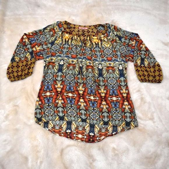 Olive Hill Boho Blouse Size Medium Long Sleeve Colorful Flowy Top Festival - Picture 11 of 16